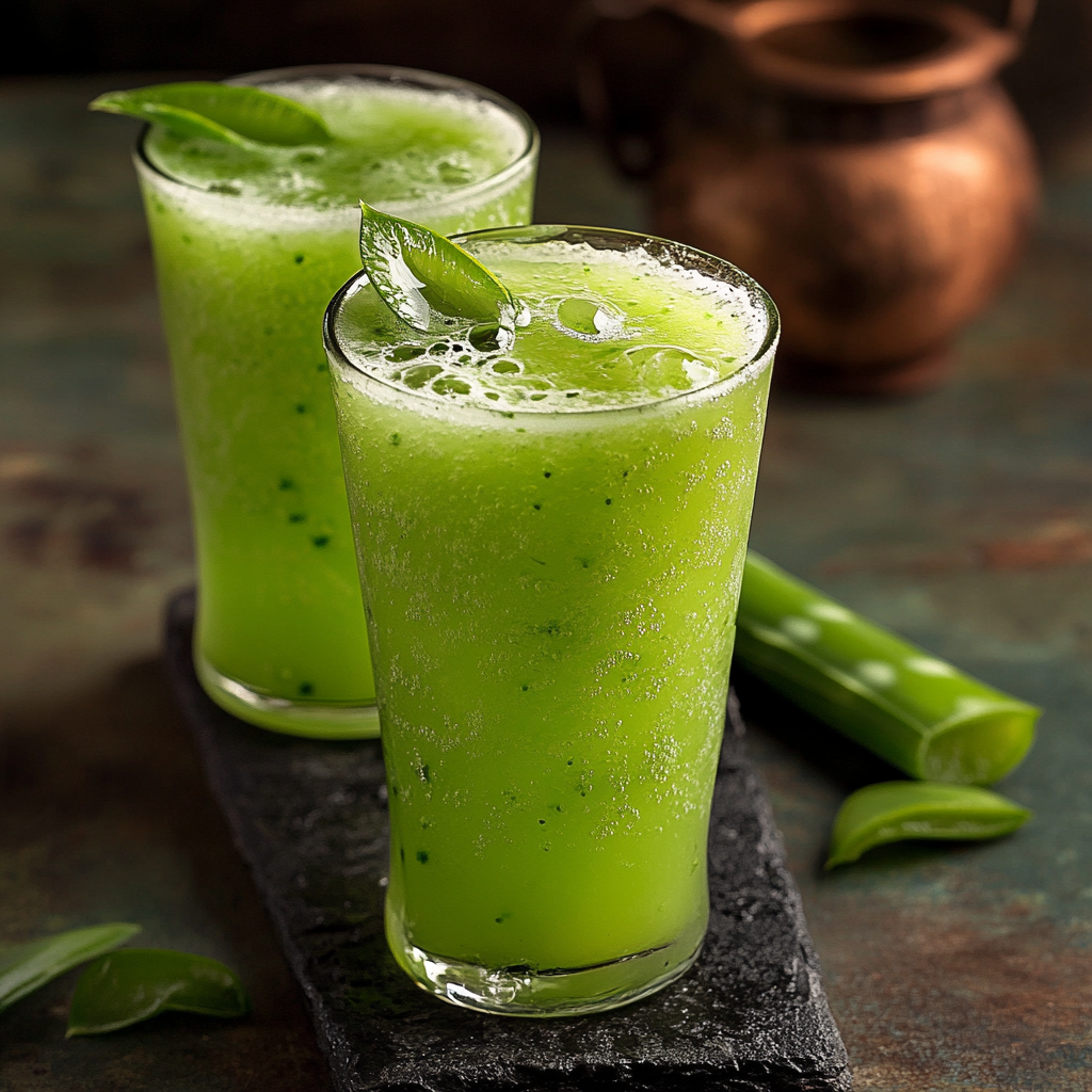 two glasses of green aloe vera drink