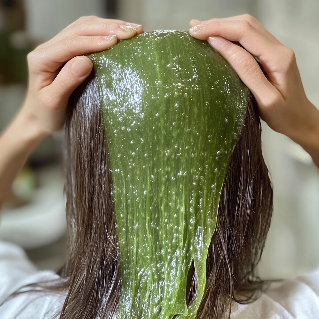 a person with aloe vera gel applied to their hair