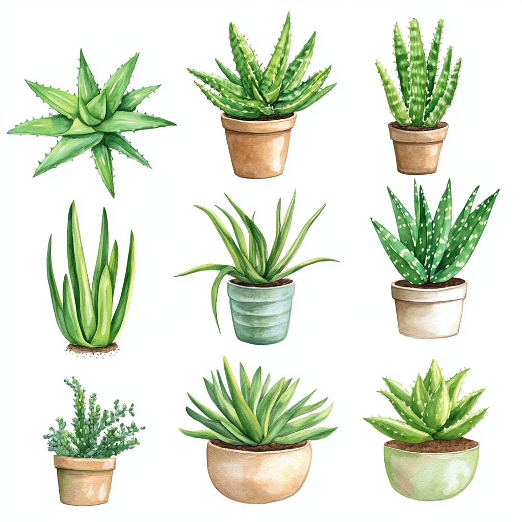 a group of potted aloe vera plants